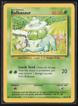 Bulbasaur 44/102 Common Base Set Unlimited Pokemon Lightly Played - Image 1