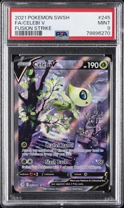 2021 POKEMON SWORD & SHIELD FUSION STRIKE #245 FULL ART/CELEBI V PSA 9 - Image 1