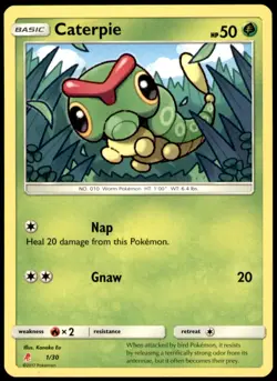 Caterpie 1/30 Common SM Trainer Kit: Lycanroc & Alolan Raichu Pokemon Near Mint - Image 1