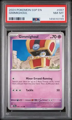 2024 POKEMON SSP EN-SURGING SPARKS #097 GIMMIGHOUL PSA 8 - Image 1