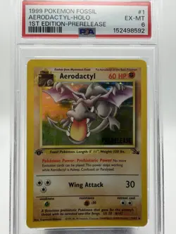 1999 Pokemon Fossil - #1 Aerodactyl [1st Edition] Holo [WOTC Prerelease] - PSA 6 - Image 2
