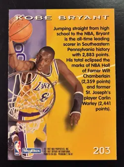 Kobe Bryant Rookie 1996-97 Skybox Premium #203 RC Card NBA Los Angeles Lakers - Image 2