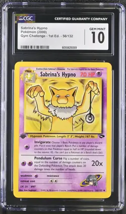 CGC 10 Sabrina's Hypno Gym Challenge 1st Edition 56/132 Pokemon Card - Image 1