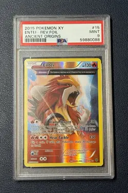 2015 Pokemon XY Ancient Origins Entei #15 Reverse Holo Rare Card PSA 9 POP 36 - Image 1