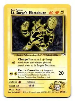 Lt. Surge's Electabuzz (27) Unlimited Rare Gym Heroes 027/132 LP Pokemon TCG - Image 1