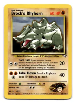 Brock's Rhyhorn (22) Unlimited Rare Gym Heroes 022/132 LP Pokemon TCG 2000 - Image 1