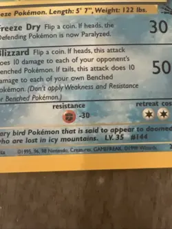 Pokemon TCG Articuno Fossil Holo Unlimited Rare Card 2/62 - Image 3