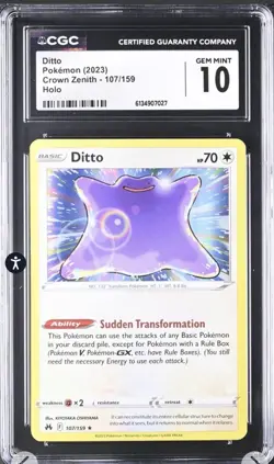 Pokemon TCG Ditto 107/159 Holo Crown Zenith (2023) CGC 10 Gem Mint 🔥 - Image 1