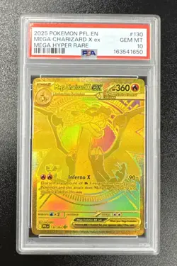 2025 Pokemon PFL En Mga Hyper Rare #130 Mega Charizard X Ex PSA 10 GEM MINT - Image 1