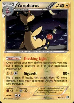 Ampharos 40/114 Rare Steam Siege Pokemon Reverse Holo Near Mint - Image 1