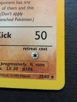 Pokemon TCG Hitmonlee Fossil 22/62 Regular 1999-2000 Wizards Base Set Copyright - Image 3