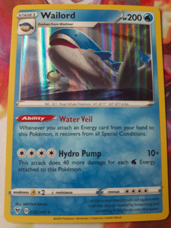 Pokemon Card Wailord Vivid Voltage Holo Rare 032/185 Near Mint - Image 1