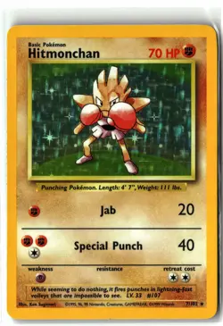 1999 Hitmonchan ⭐ 7/102 Holo Rare Base Set WOTC Vintage Unlimited Pokemon NM/LP - Image 1