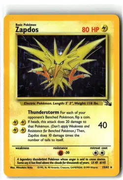 1999 Zapdos ⭐ 15/62 Unlimited Holo Rare WOTC Vintage Fossil Pokemon LP/MP - Image 1