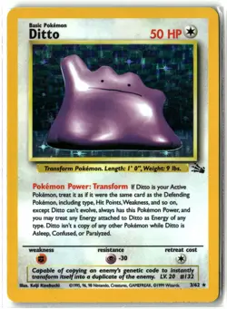 1999 Ditto ⭐ 3/62 Unlimited Holo Rare Fossil WOTC Vintage Pokemon LP - Image 1