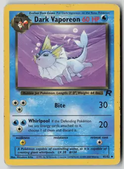 Dark Vaporeon 45/82 Uncommon Team Rocket Pokemon Unlimited HP - Image 1