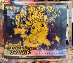 Surging Sparks Pokemon Center Elite Trainer Box with magnetic acrylic case - Image 1