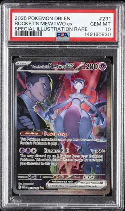 2025 POKEMON DRI EN-DESTINED RIVALS #231 TEAM ROCKET'S MEWTWO EX PSA 10 - Image 1