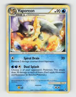 Vaporeon 52/95 Uncommon Call of Legends Pokemon 2011 Lightly Played - Image 1