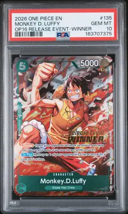 2026 One Piece EN OP16 Release Event Winner #135 Monkey D Luffy PSA 10 - Image 1