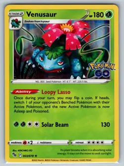 Venusaur 003/078 Holo Rare Pokemon GO Pokemon Reverse Holo Near Mint - Image 1