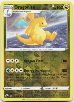 Dragonite 131/195 Rare Silver Tempest Pokemon Reverse Holo Lightly Played - Image 1