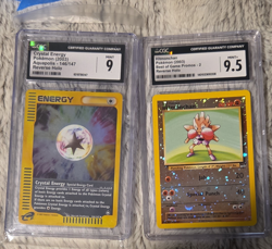 CGC Graded Pokemon Lot: Crystal Energy Aquapolis & Hitmonchan Reverse Holo - Image 1
