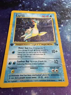 DAMAGED! FAINTED! Pokemon TCG Fossil Lapras 1st Edition Holo 10/62 1999 WoTC - Image 1