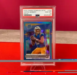2020 Panini Donruss Optic Justin Herbert RC Aqua 153 PSA 10 202/299 - Image 1