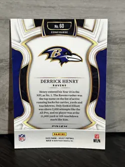 2025 Panini Select Football Derrick Henry Green Yellow Shock No.60 Concourse - Image 2