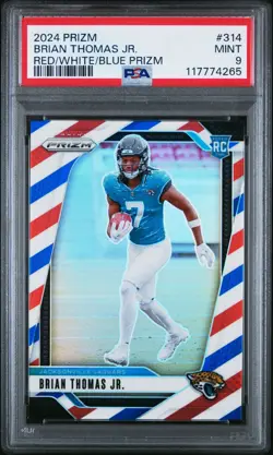2024 Panini Prizm Brian Thomas Jr #314 Red White Blue Prizm Rookie RC PSA 9 MINT - Image 1