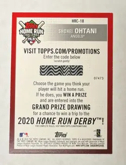 Shohei Ohtani - 2019 Topps Home Run Challange #HRC-18 - Unscratched - Angels - Image 3