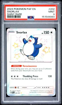 2024 POKEMON PAF EN-PALDEAN FATES SHINY RARE #202 SNORLAX PSA 9 - Image 1