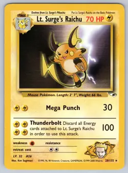 Lt. Surge's Raichu 28/132 Gym Heroes Unlimited Pokemon NM - Image 1