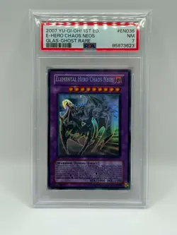 2007 YuGiOh! Elemental Hero Chaos Neos Ghost Rare 1st Ed GLAS-036 PSA 7 NM - Image 1