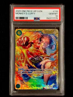 One Piece EN OP13-118 Monkey D. Luffy SEC PSA 10 GEM MINT - Image 1
