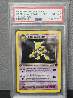 2000 POKEMON ROCKET 1ST EDITION #1 DARK ALAKAZAM-HOLO PSA 8 Rare Swirl - Image 1