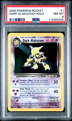 2000 Pokemon Dark Alakazam Holo Team Rocket 1/82 PSA 8-NM - Image 1