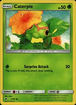CATERPIE 1/147 Pokemon Card Burning Shadows Near Mint - Image 1