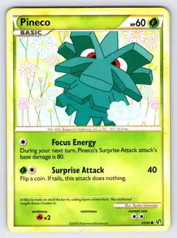 Pineco 63/90 2010 HGSS Undaunted Set Pokemon Card TCG Nintendo Common - Lp/Mp - Image 1