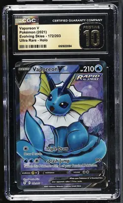 2021 Pokemon SWSH Evolving Skies Vaporeon V #172/203 CGC PRISTINE 10 - Image 1