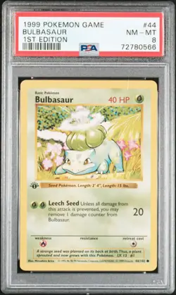1999 POKEMON GAME #44 BULBASAUR 1ST EDITION PSA 8 - Image 1