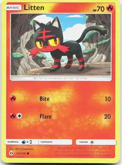 Litten 24/149 Common SM Base Set Pokemon HP - Image 1