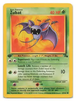 Zubat 57/62 Common Fossil Pokemon 1st Edition 1999 KAGEMARU HIMENO - Image 1