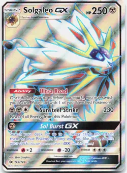 Solgaleo GX (Full Art) 143/149 Holo Ultra Rare SM Base Set Pokemon LP - Image 1
