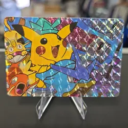 Pikachu on Gyarados Prism Holo Pocket Monsters Bandai Vending Sticker Carddass - Image 1