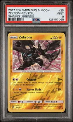 2017 POKEMON SUN & MOON SHINING LEGENDS #35 ZEKROM-REVERSE FOIL PSA 9 - Image 1