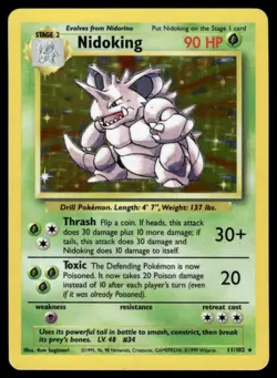 Pokemon Cards Nidoking 11/102 Base Set Unlimited Holo WOTC Rare MP - Image 1