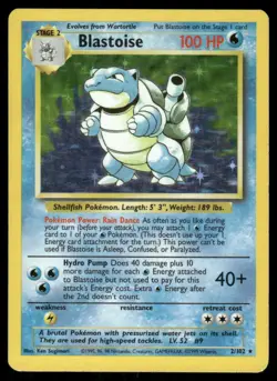 Pokemon Cards Blastoise 2/102 Base Set Unlimited Holo WOTC Rare NM - Image 1