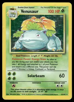 Pokemon Cards Venusaur 15/102 Base Set Unlimited Holo WOTC Rare MP *1 - Image 1